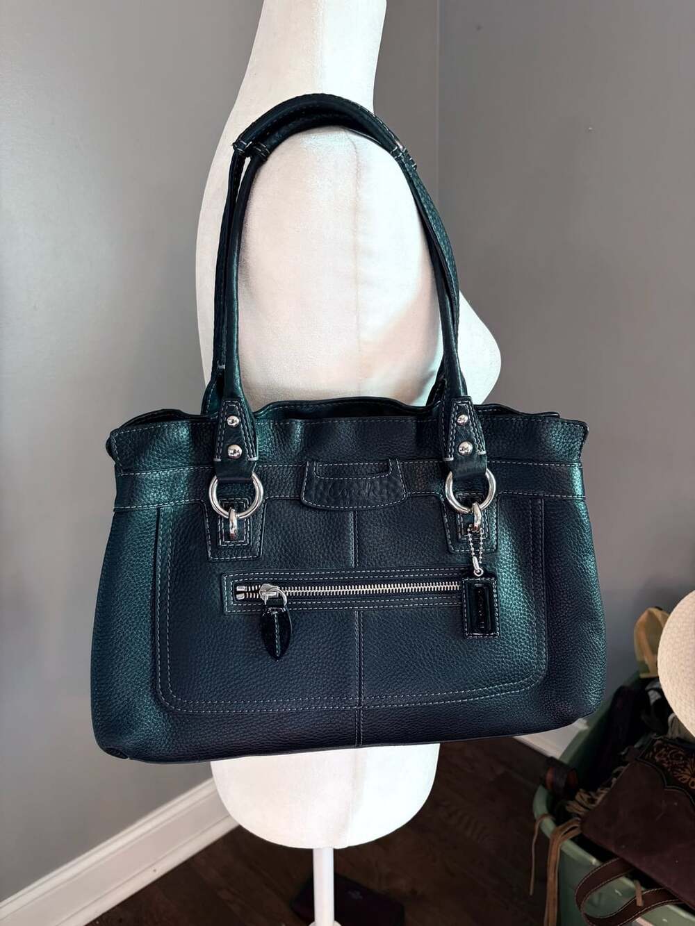 Coach Penelope Black Pebbled Leather Shoulder Bag F14686